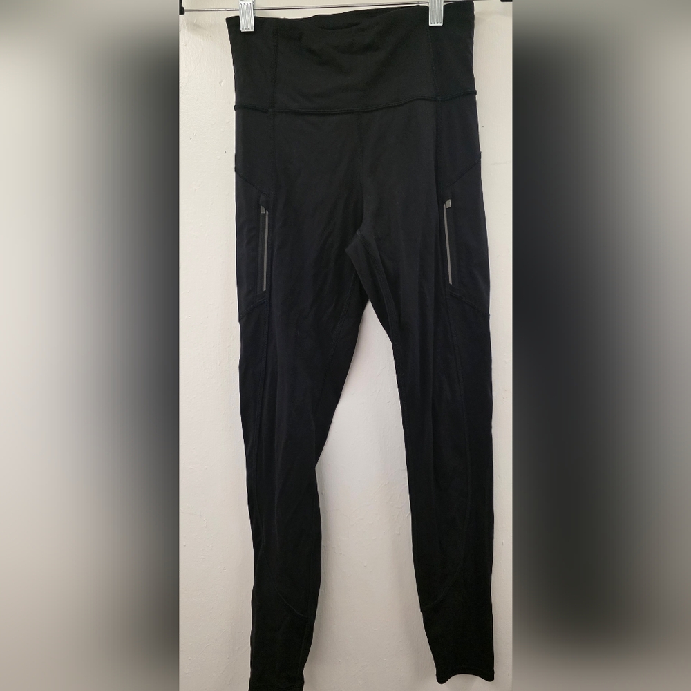 Athleta Rainier Tight XS Black Fleece Lined Leggings Reflective Zip Pockets